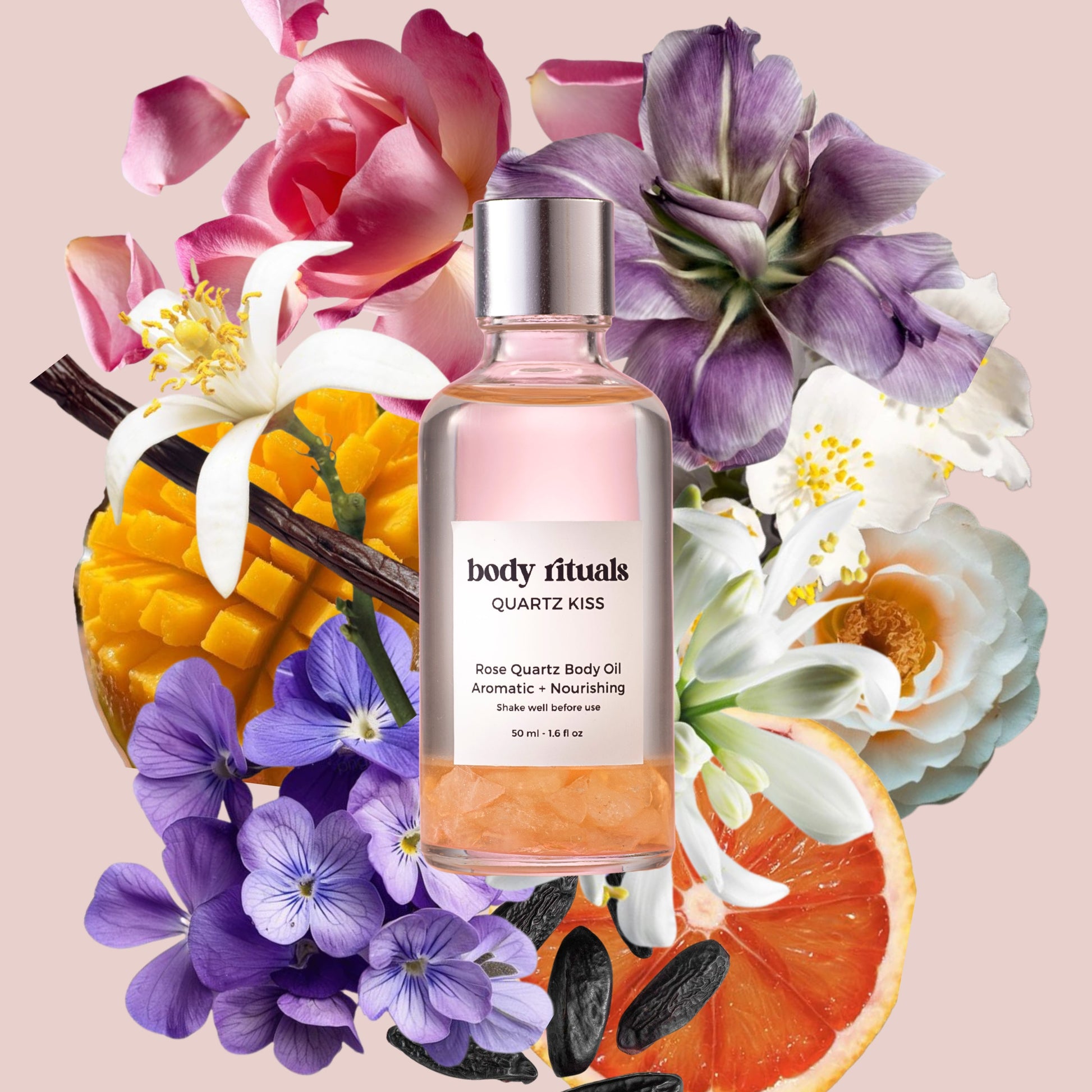 Quartz Kiss Aromatic Body Oil - Rose Quartz Crystals